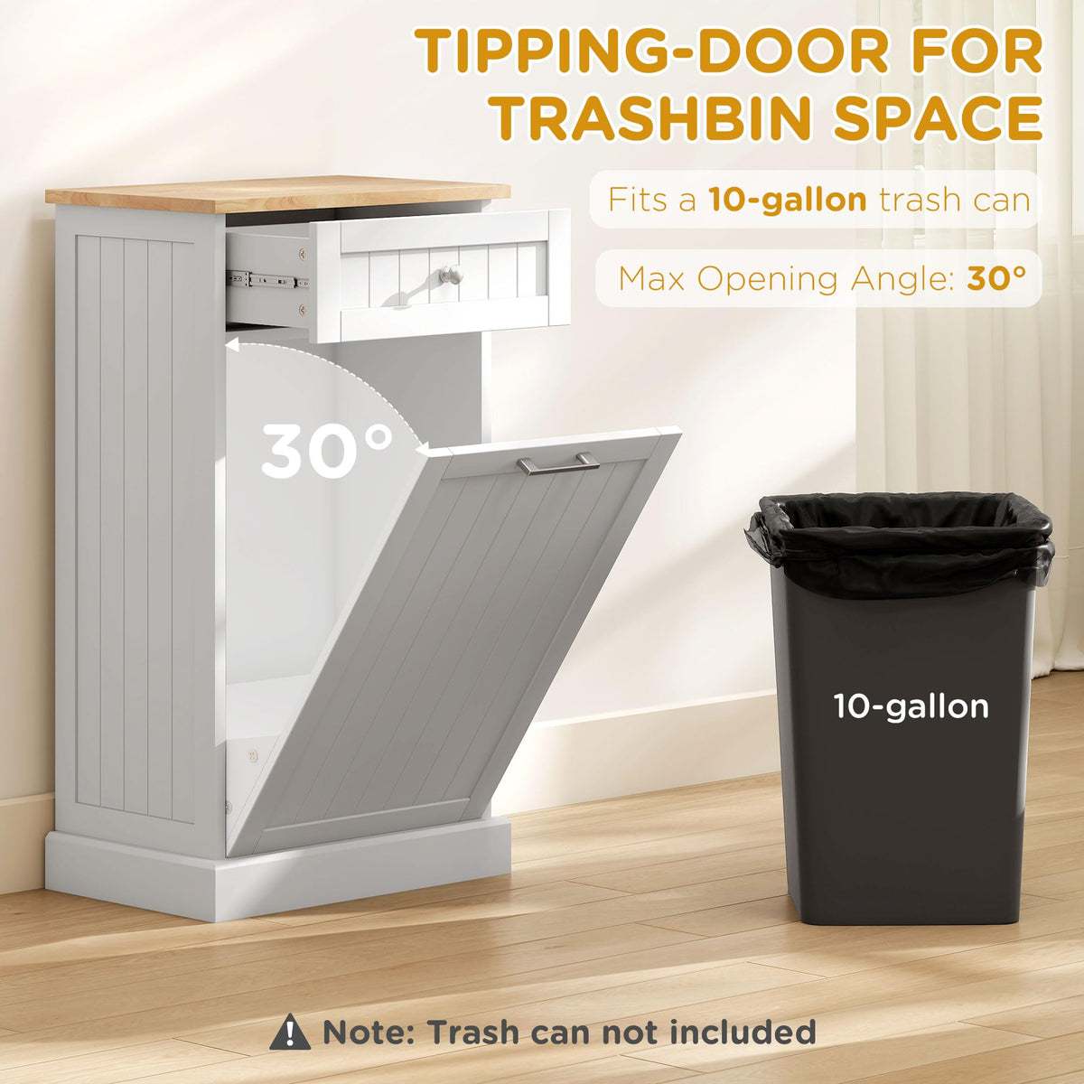 White Wooden 10 Gallon Tilt-Out Trash Cabinet with Drawer Z423307