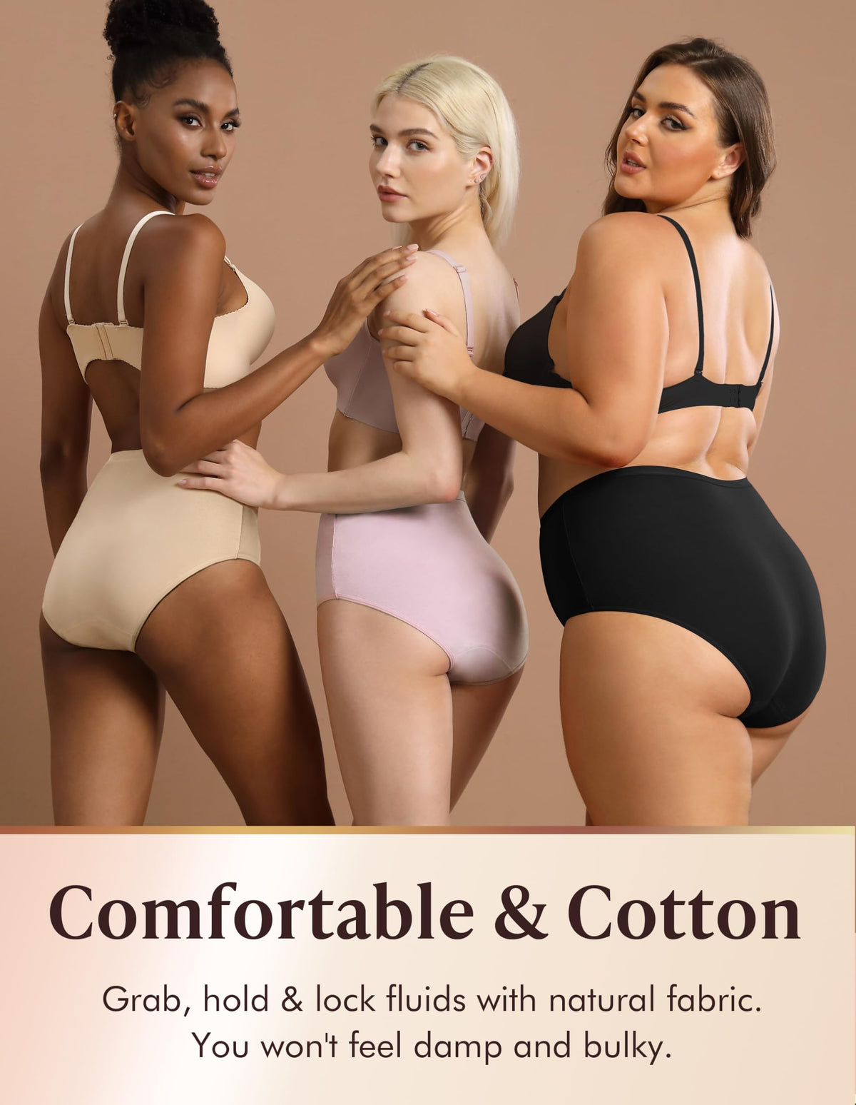 Washable Absorbency Urinary Incontinence Underwear for Women High Waist Leak Proof Panties 60ML, 3 Pack Beige White W43054