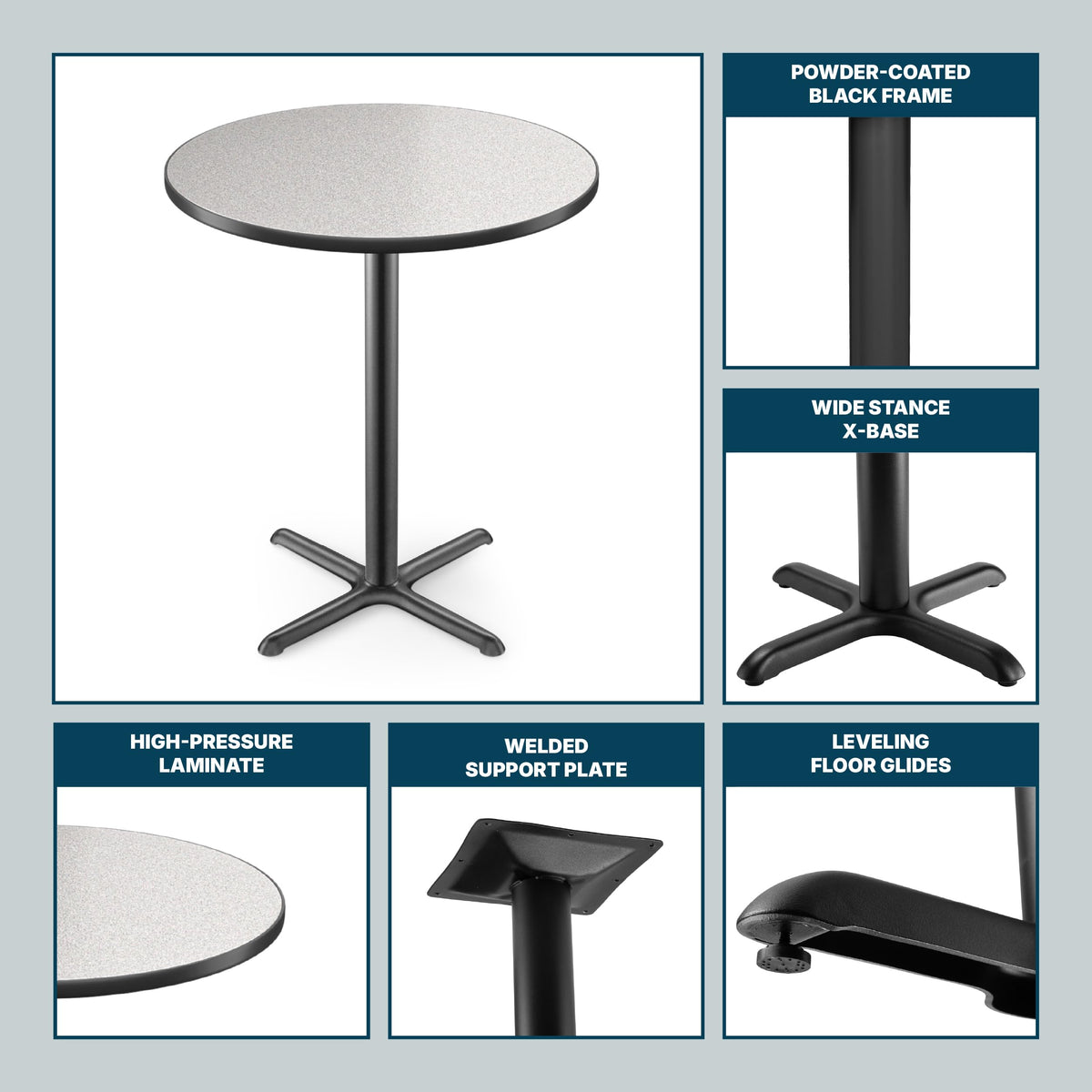 Round 36 in Diameter 42 in Bar Height Black Frame Gray Laminate Cafe Table Z8034