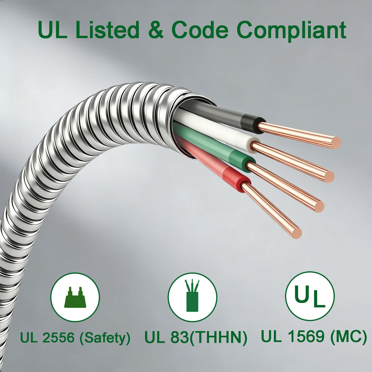 10 AWG Metal Clad Cable with Ground 50FT J238442