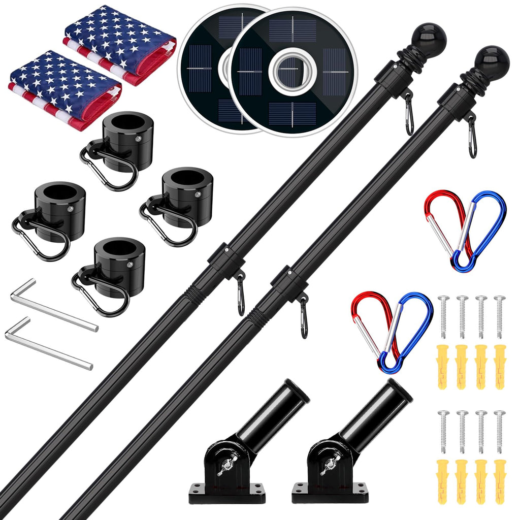 2 Pack 6FT Black Stainless Steel Flag Pole Kit with Solar Light Z466285