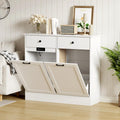 White 20 Gallons Wooden Tilt Out Trash Can Cabinet with 2 Drawers G876