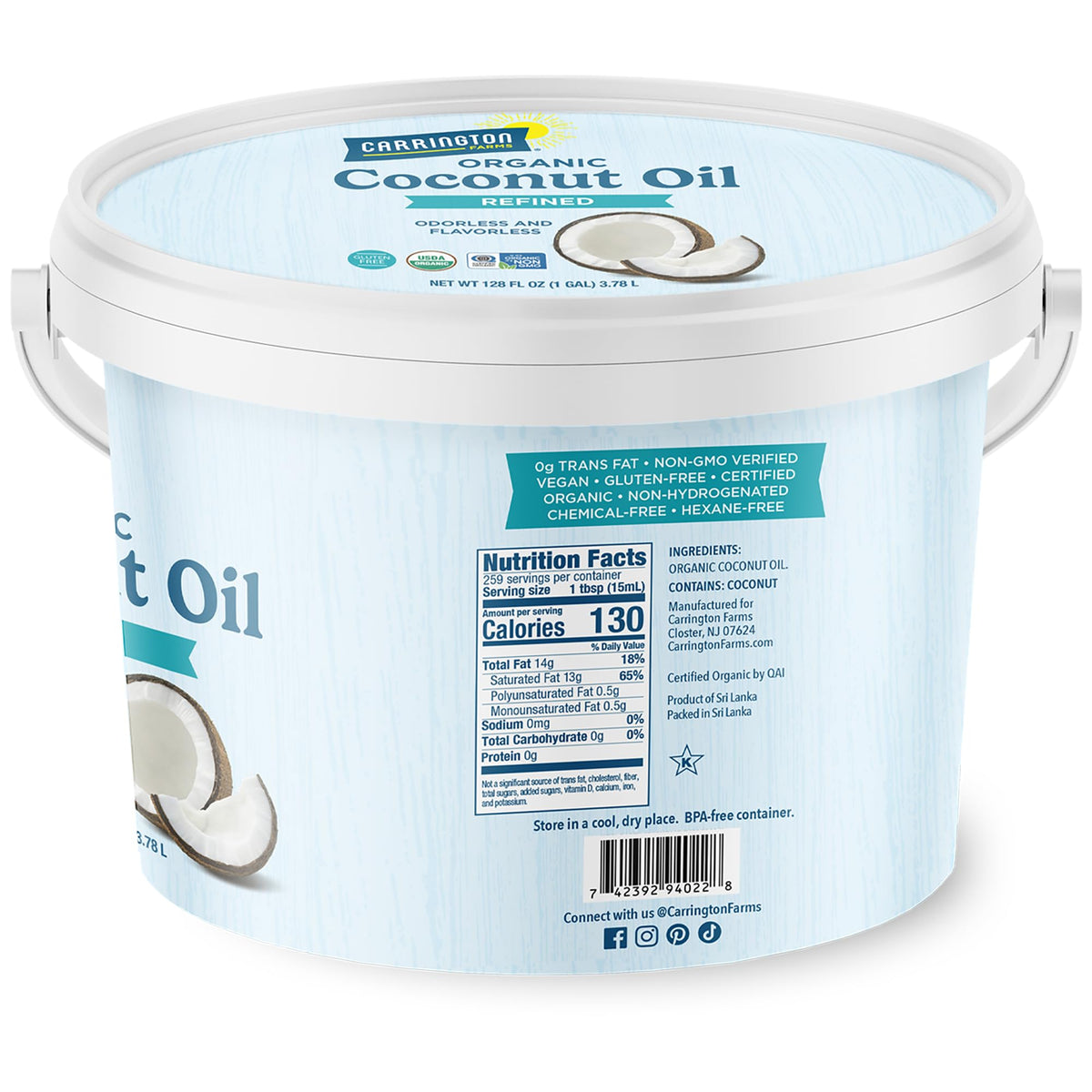 Organic Refined Coconut Oil 1 Gallon D339102