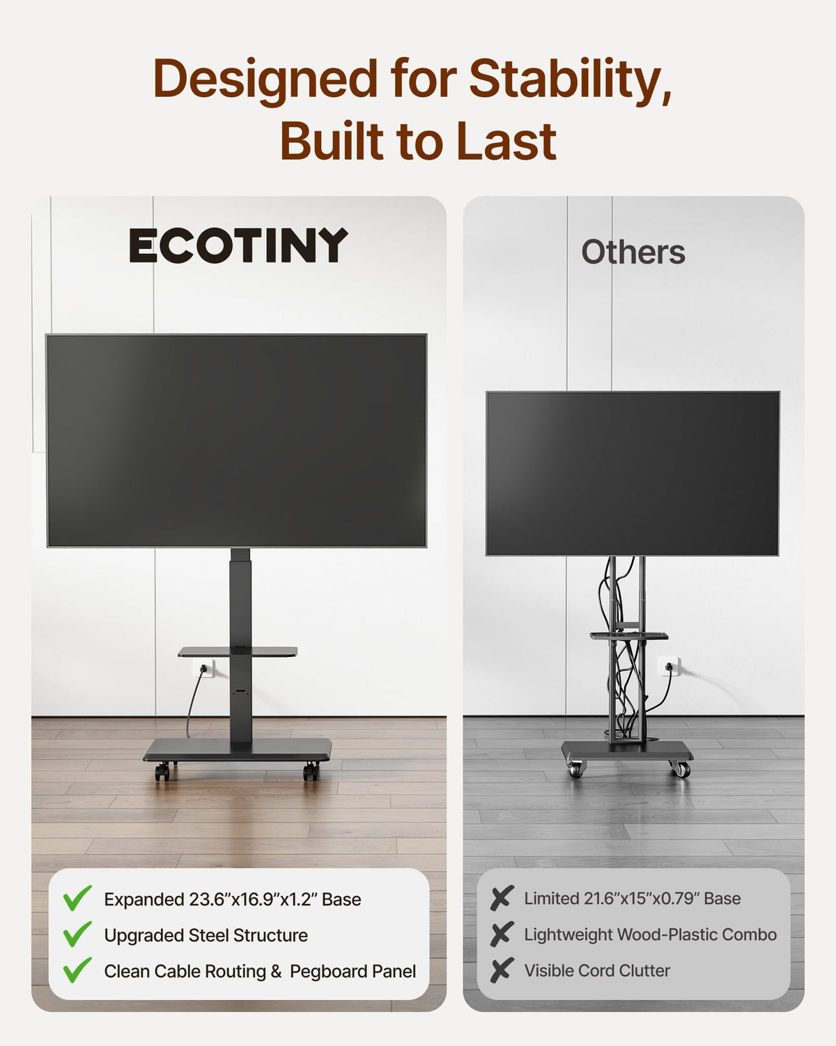 Black Rolling TV Stand for 37-86 Inch TVs W2999