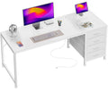 55.1 Inch White Desk with Power Outlets and USB-C Port Q335084