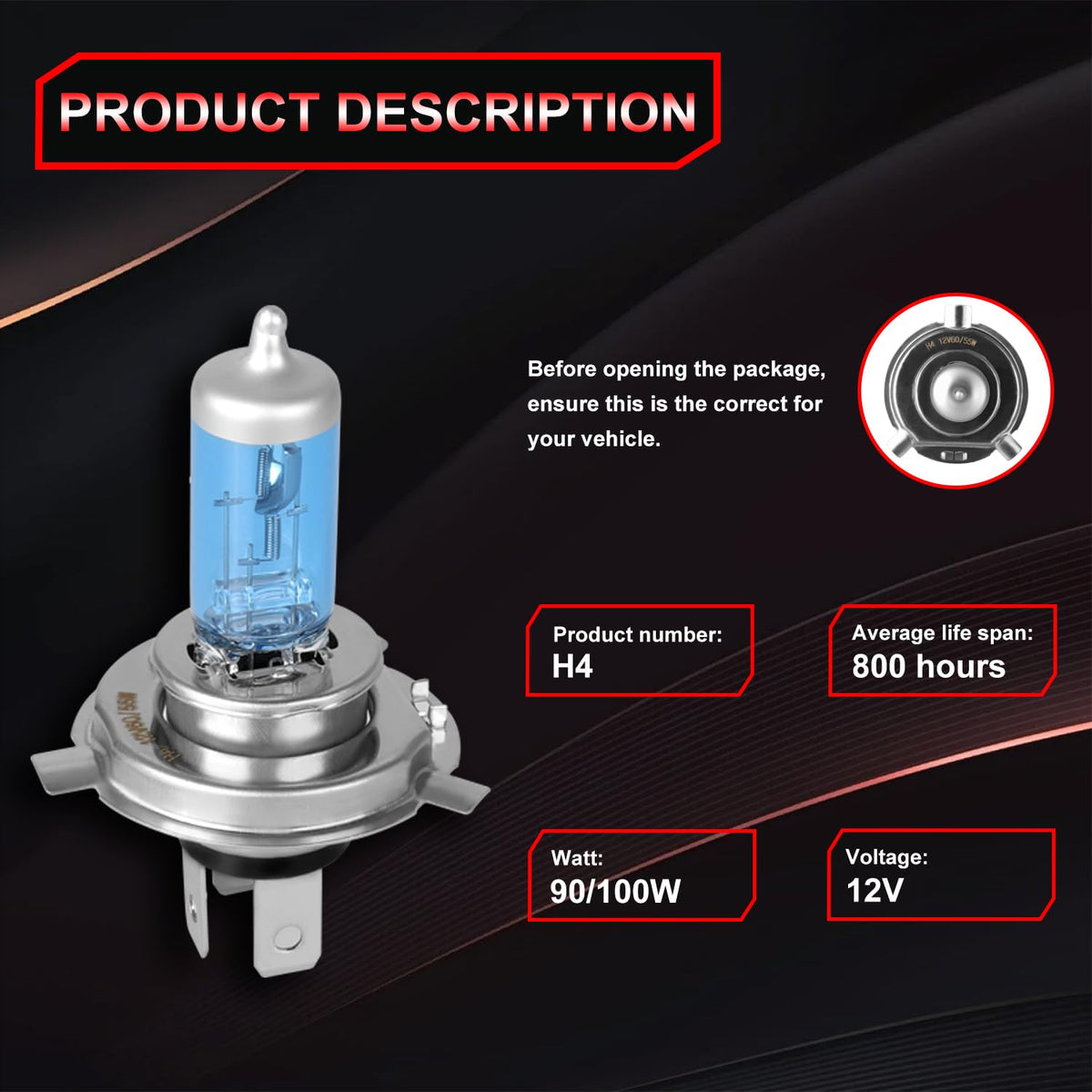 Halogen Headlight Bulb 4200k High Low Beam 2 PCS R710