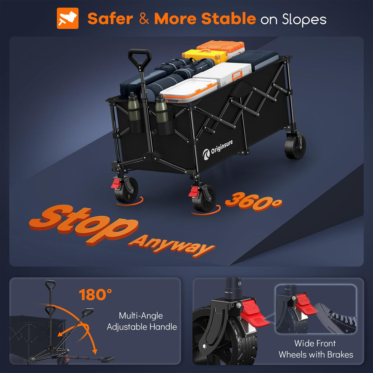 220L Collapsible Beach Wagon Cart, 360lbs Heavy Duty, Black O119