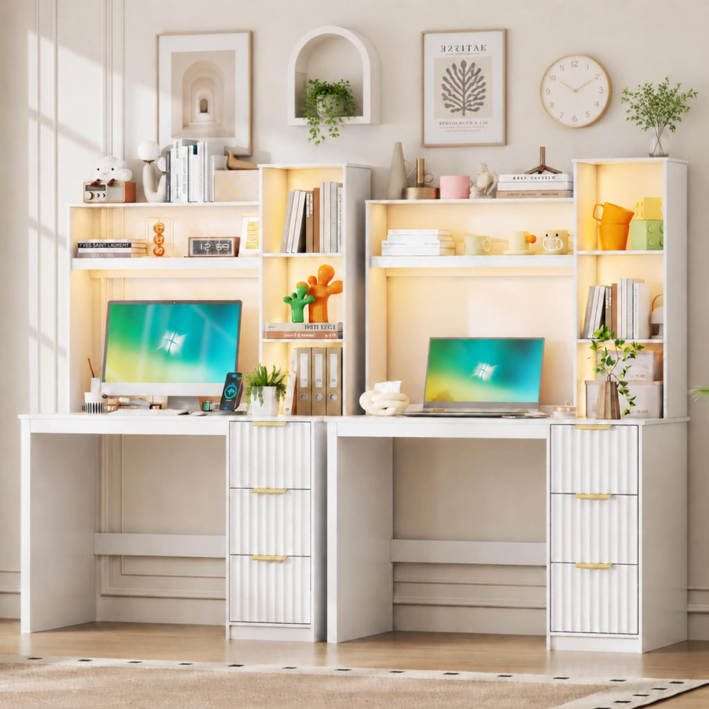 40” White Home Office Desk with Hutch and Drawers N276637