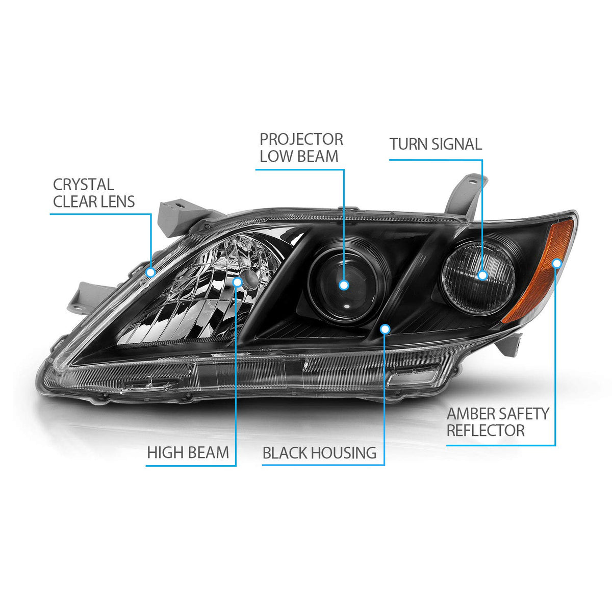 2007-2009 Toyota Camry Black Projector Headlight Assembly Pair Q6919