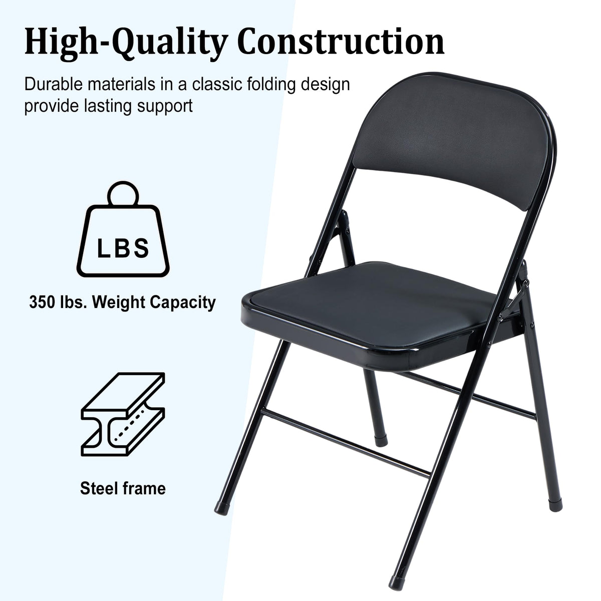 Black Folding Chairs 10-Pack Padded Heavy Duty Steel Frame A99978