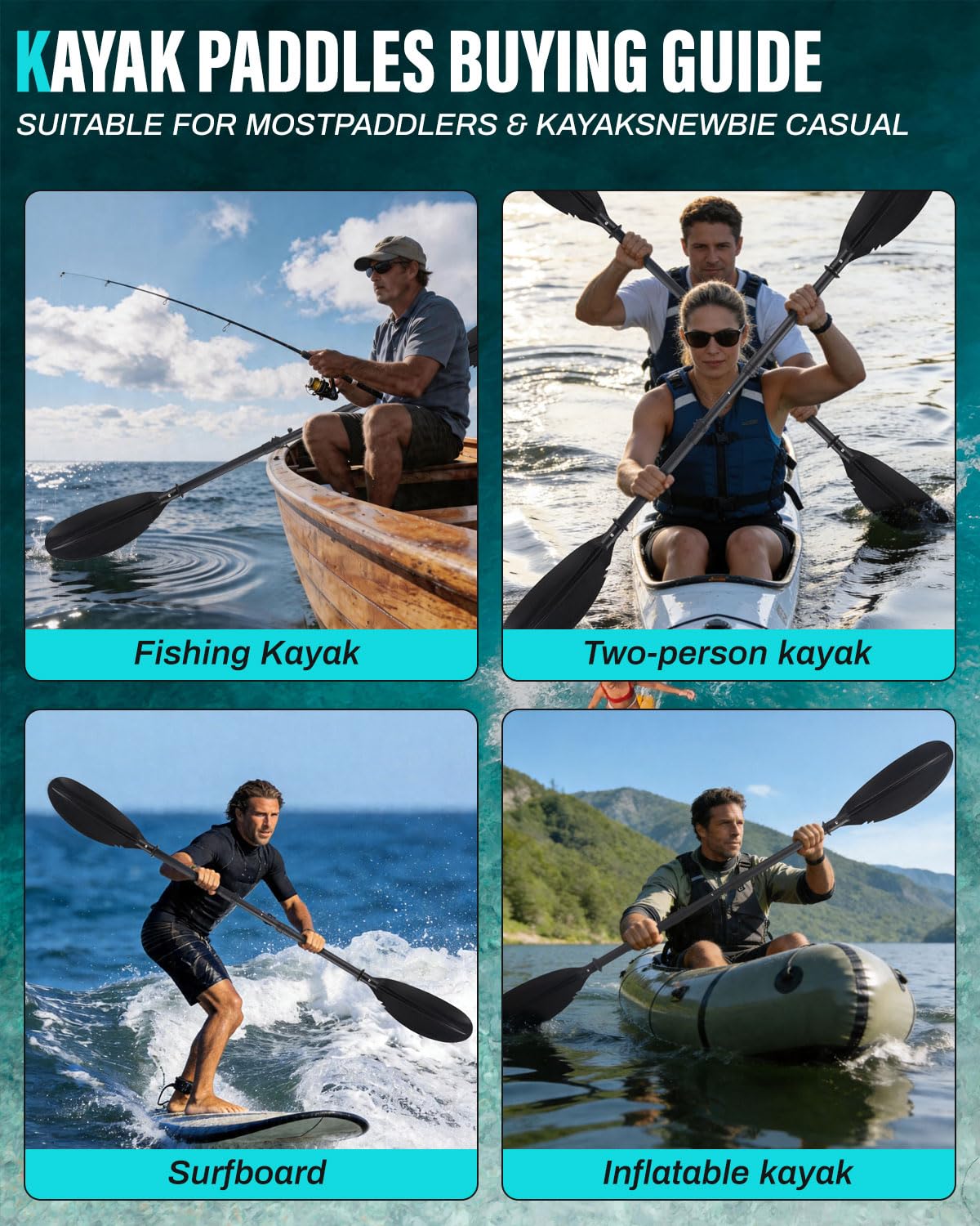Kayak Paddles with Paddle Leash, 70in-97in Lightweight Paddling Blades C8102