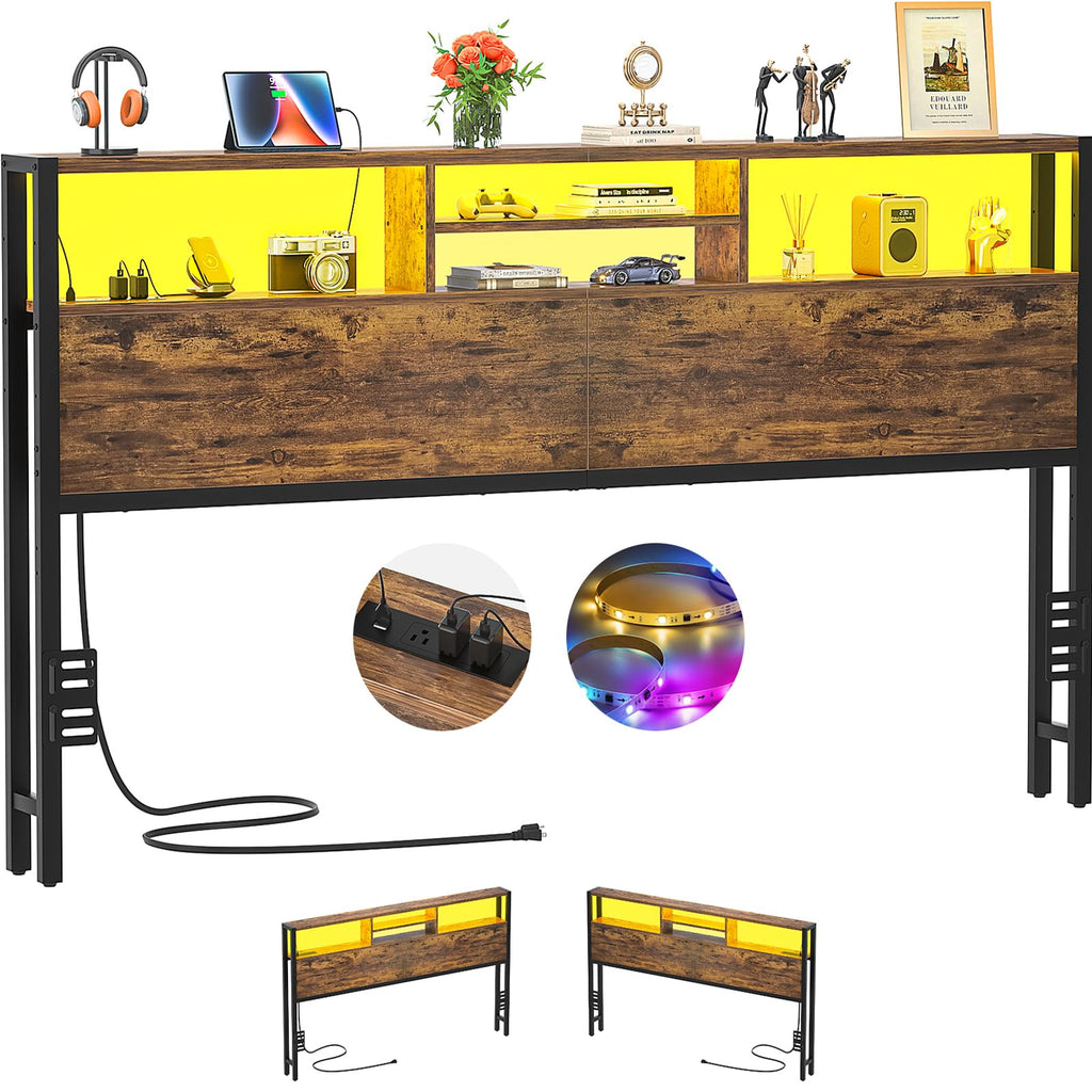 King Size Storage Headboard with Outlets M9260