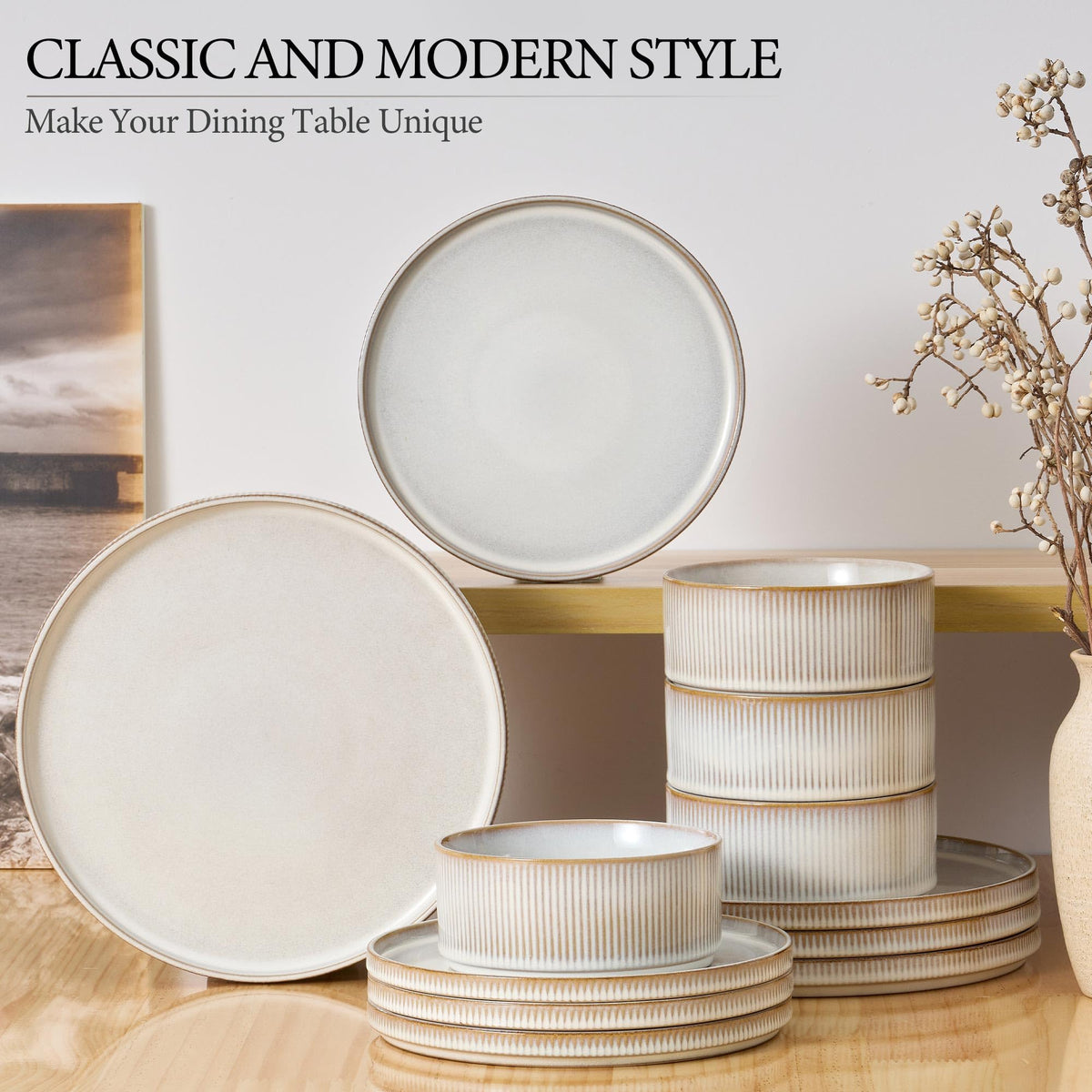 12-Piece Stoneware Plates and Bowls Set V246