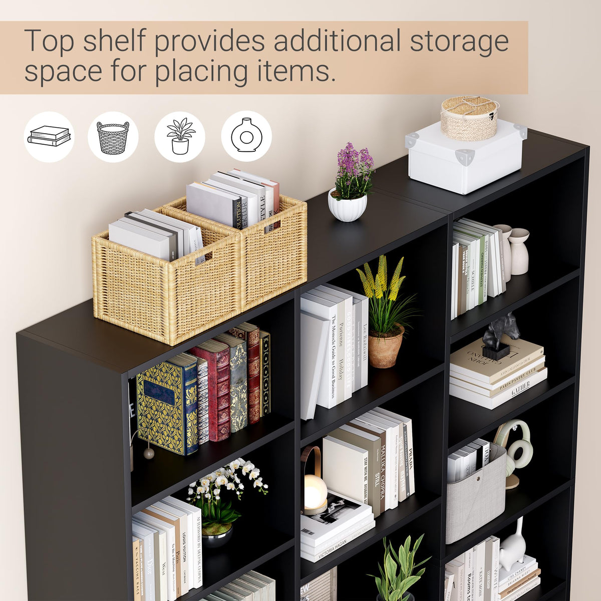 Black 6 Tier 17 Shelf Bookshelf W9430