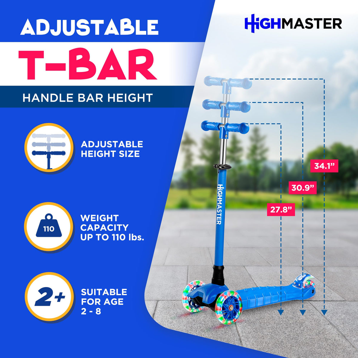 Kids 3 Wheel Kick Scooter with Adjustable Handlebar and LED Wheel Lights T211839
