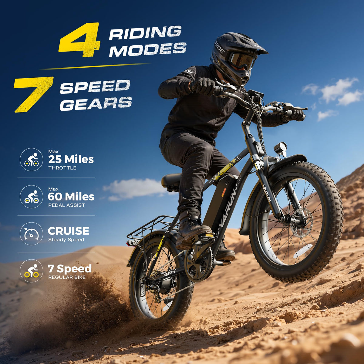 1000W Peak Motor 60+ Miles Fat Tire Electric Bike Q868720