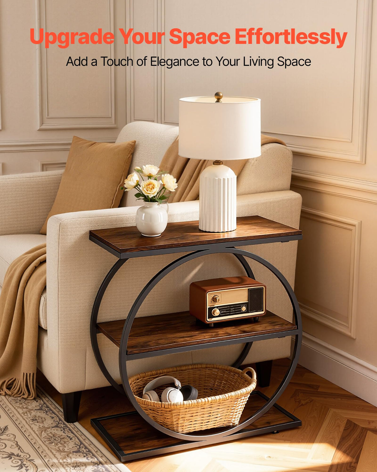 3-Tier Narrow Side Table with Open Storage Shelves G694372