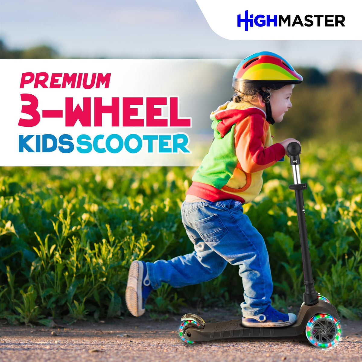 Kids 3 Wheel Kick Scooter with Adjustable Handlebar and LED Wheel Lights T211839