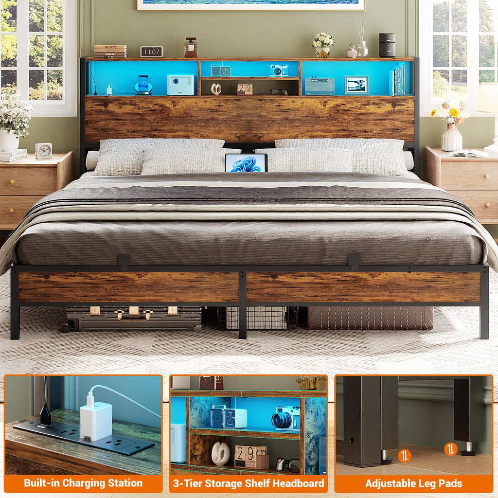 King Size Storage Headboard with Outlets M9260