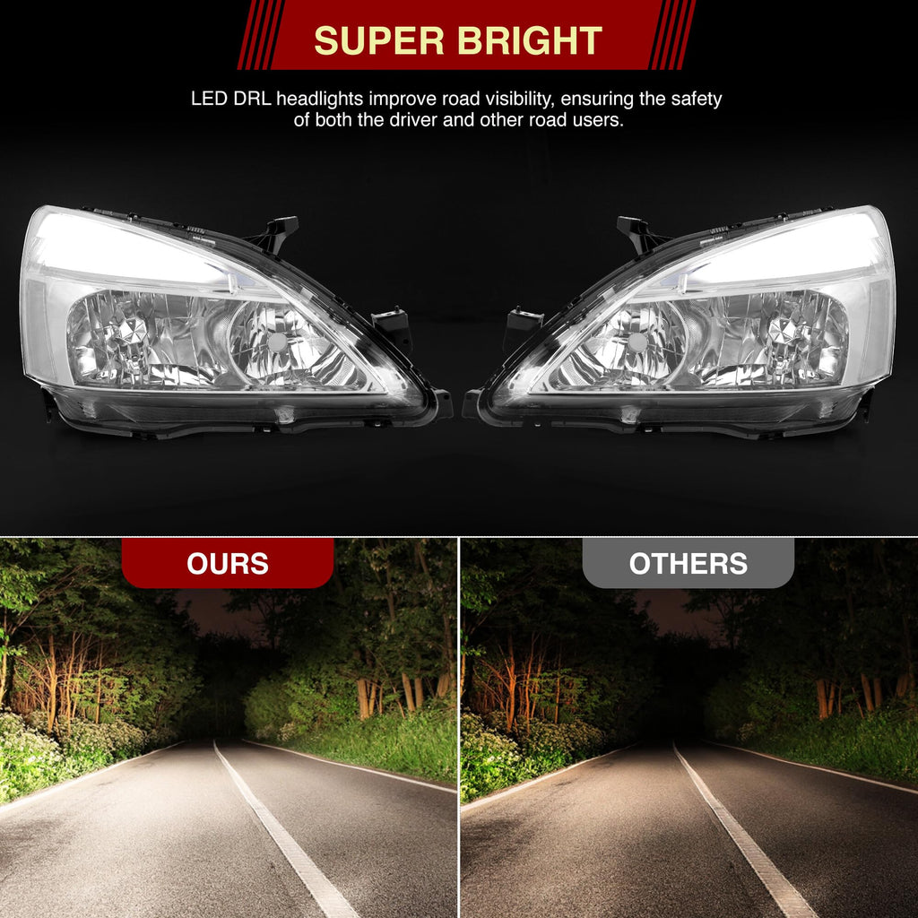 Chrome Housing Clear Lens LED Head Lights Turn Signal Lamps Assembly Pair X63602
