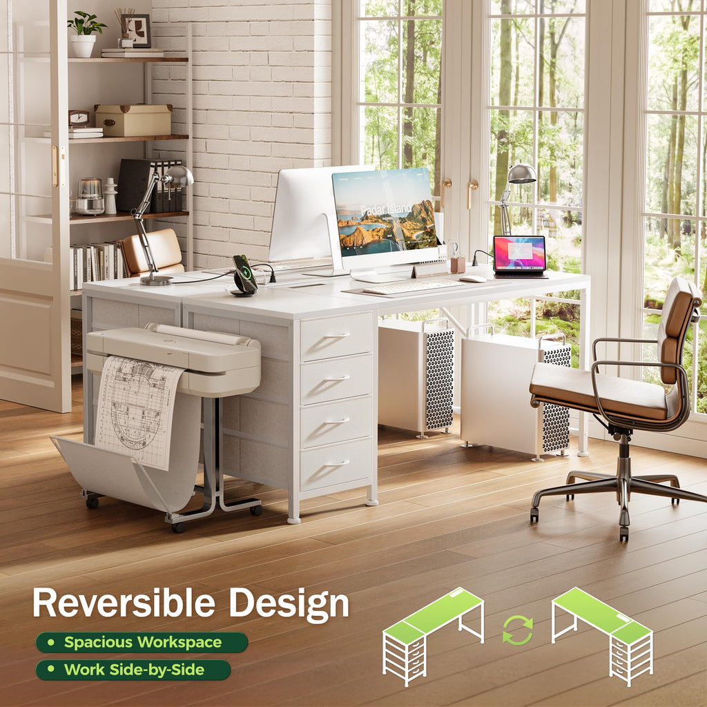55.1 Inch White Desk with Power Outlets and USB-C Port Q335084