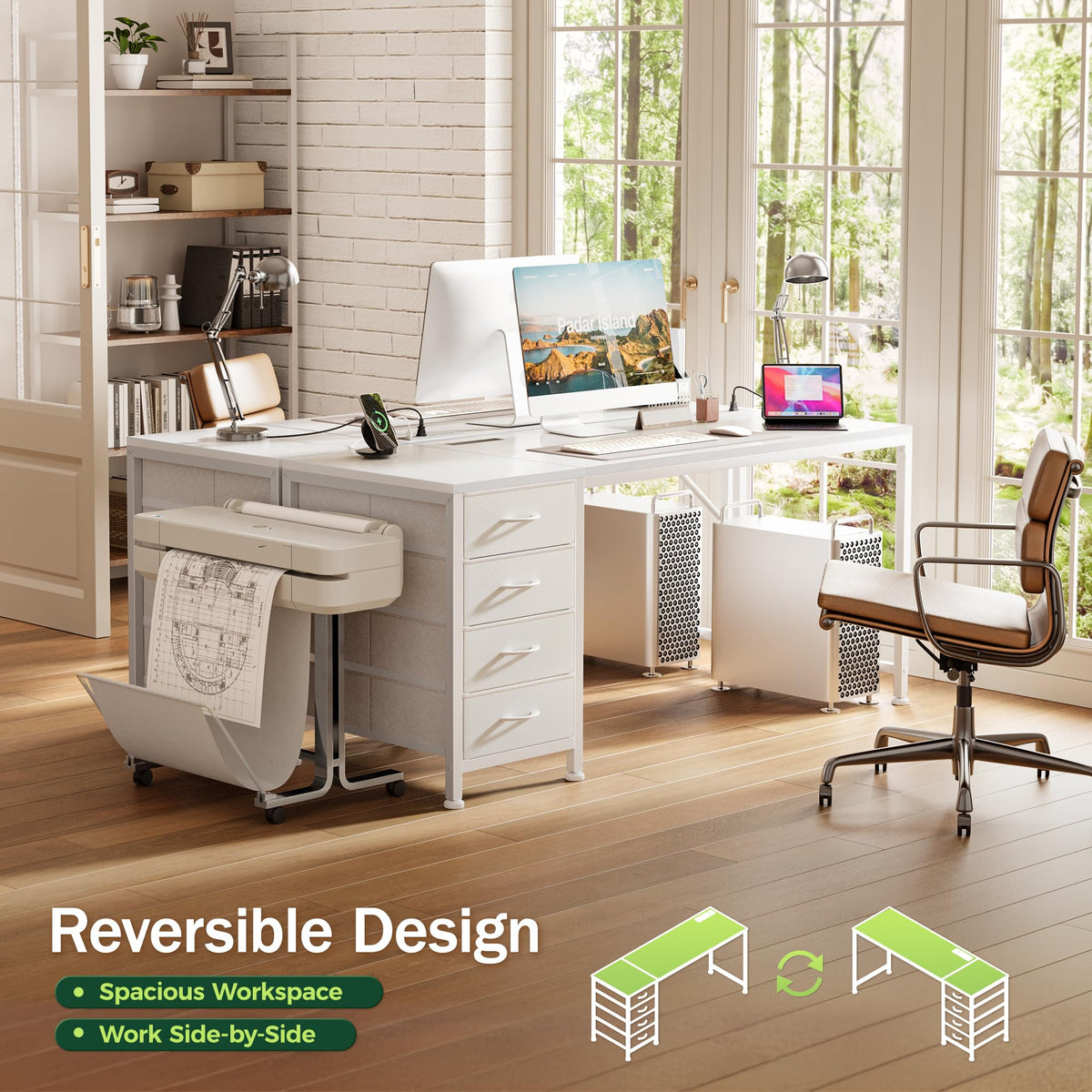 55.1 Inch White Desk with Power Outlets and USB-C Port Q335084