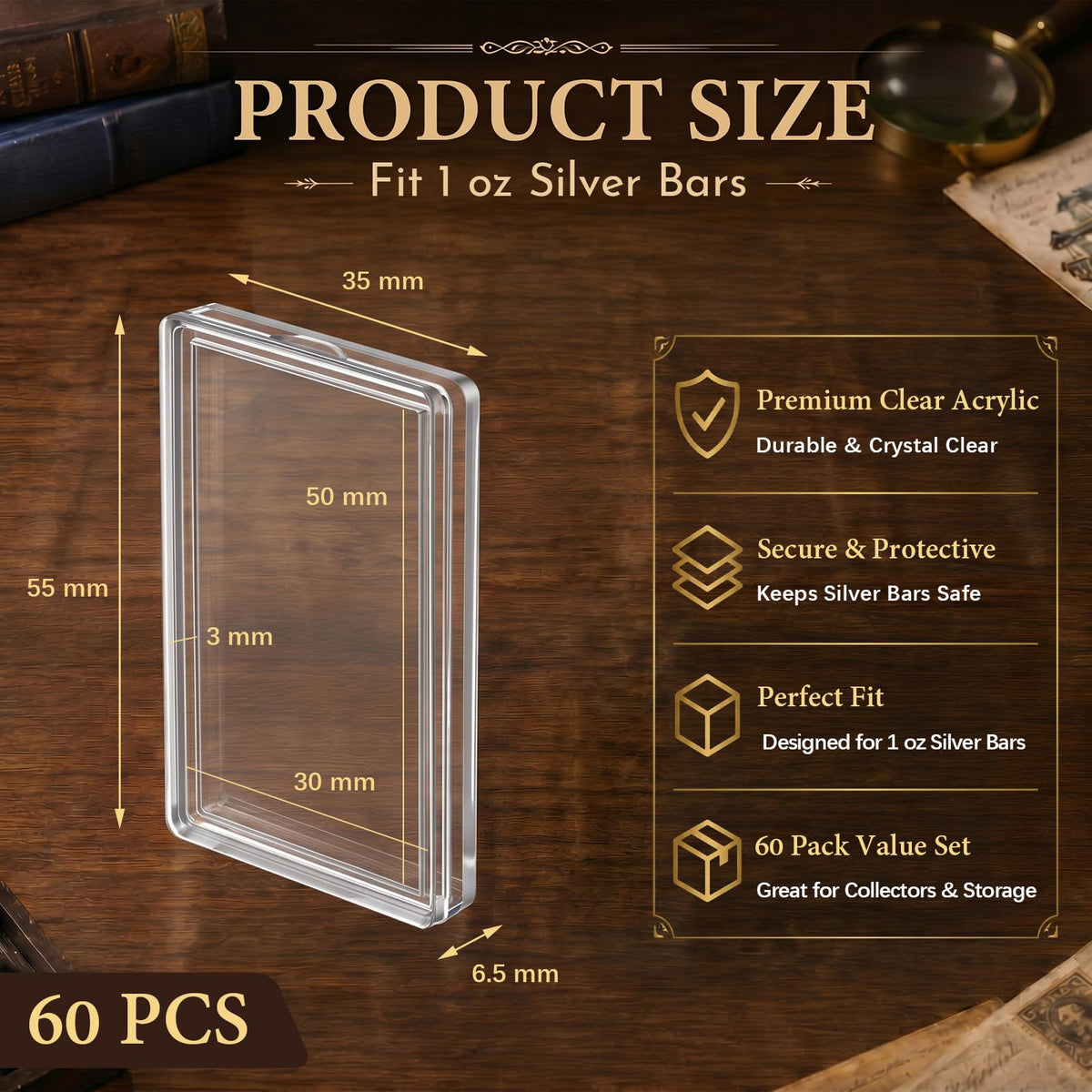 60 Pcs Silver Bar Holder Case Y764