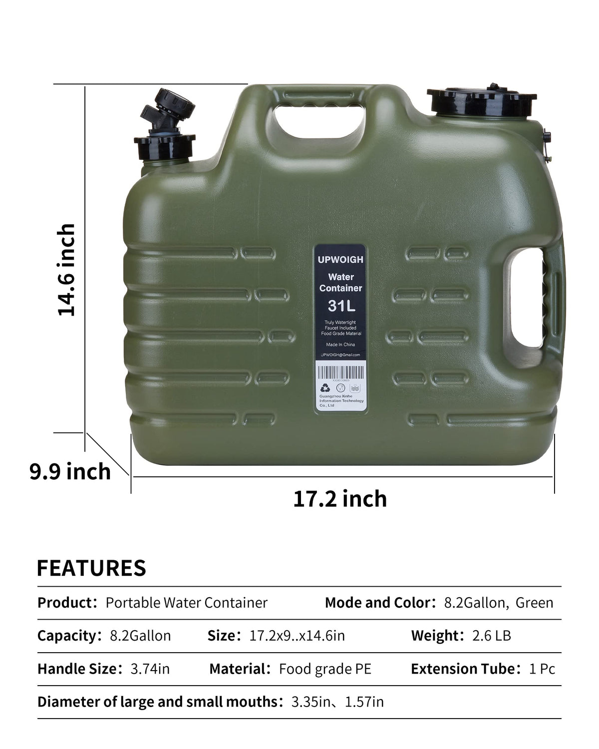 8.2 Gal Camping Water Jug with Spigot H27974