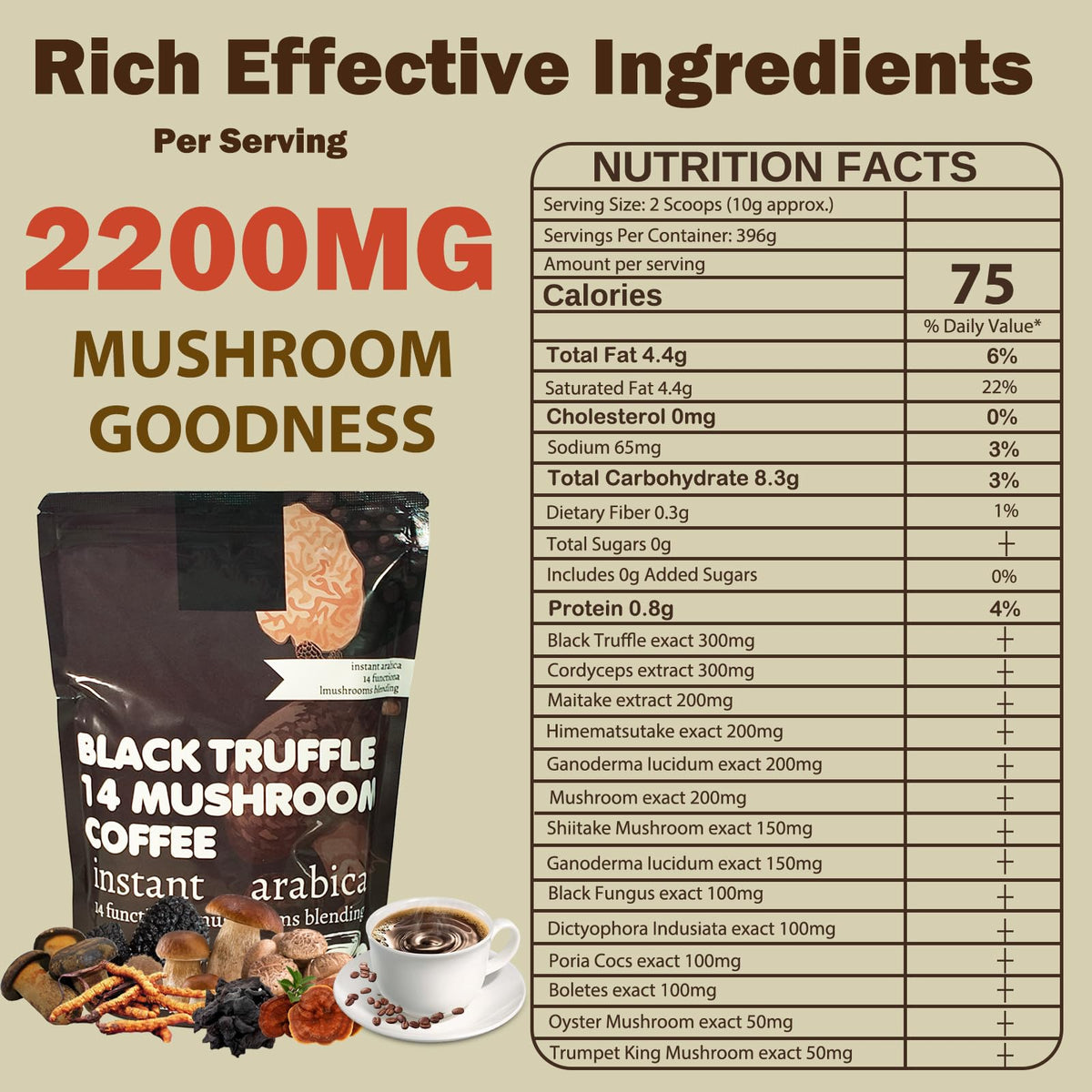 14 in 1 Mushroom Coffee Medium Roast Instant 396g Q5750