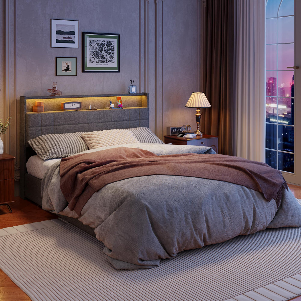 Queen Bed Frame with 4 Storage Drawers Q1173