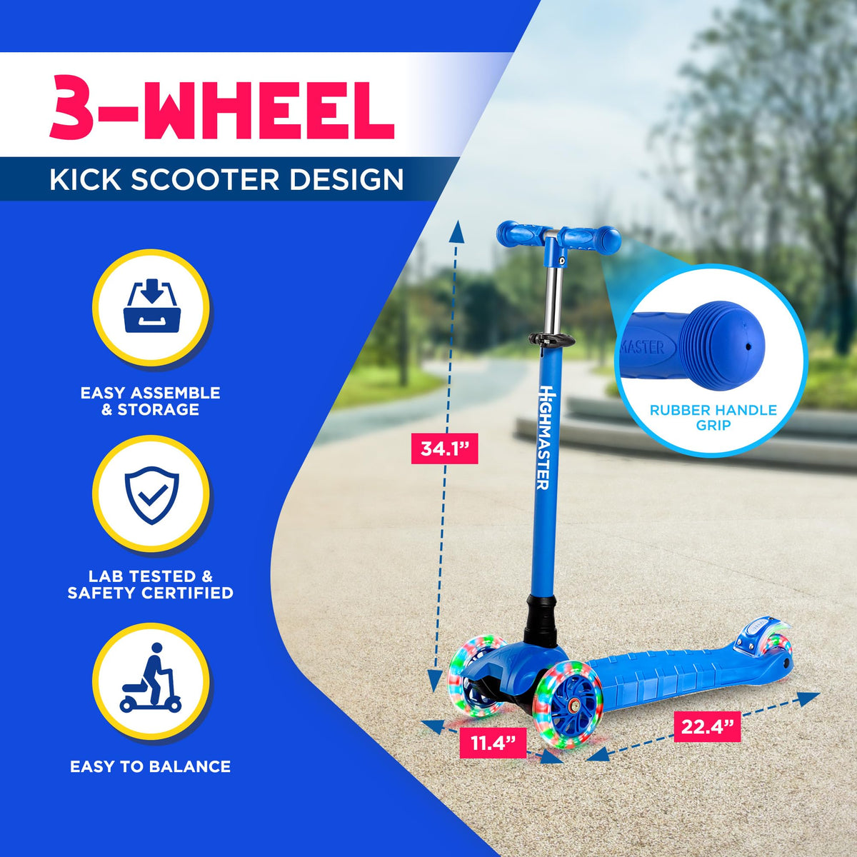 Kids 3 Wheel Kick Scooter with Adjustable Handlebar and LED Wheel Lights T211839
