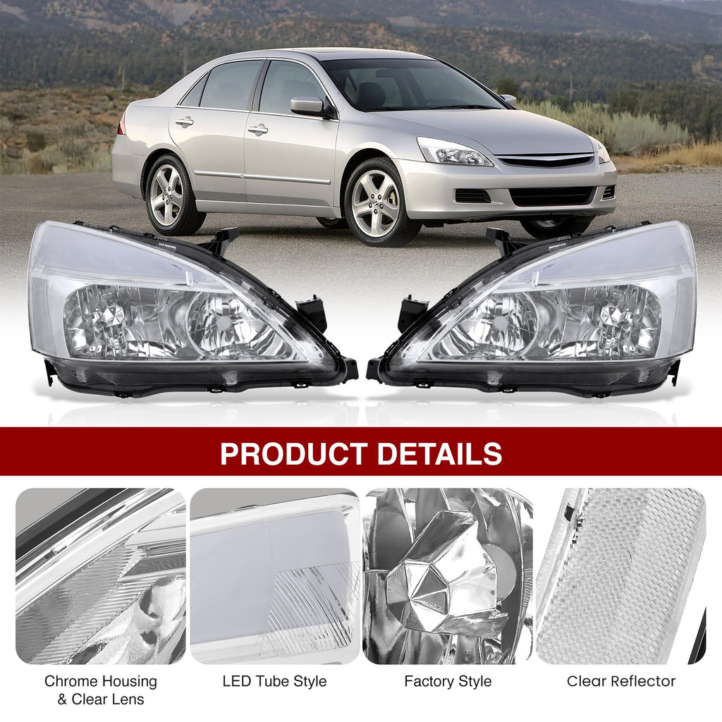 Chrome Housing Clear Lens LED Head Lights Turn Signal Lamps Assembly Pair X63602