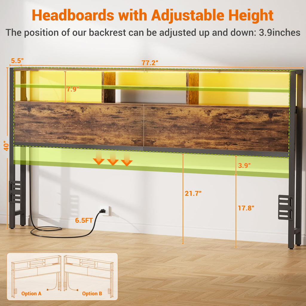 King Size Storage Headboard with Outlets M9260
