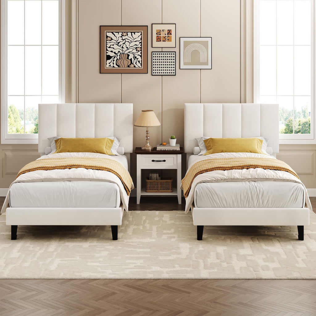 White Twin Size Upholstered Bed Frame E94523