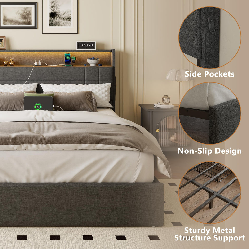 Queen Bed Frame with 4 Storage Drawers Q1173
