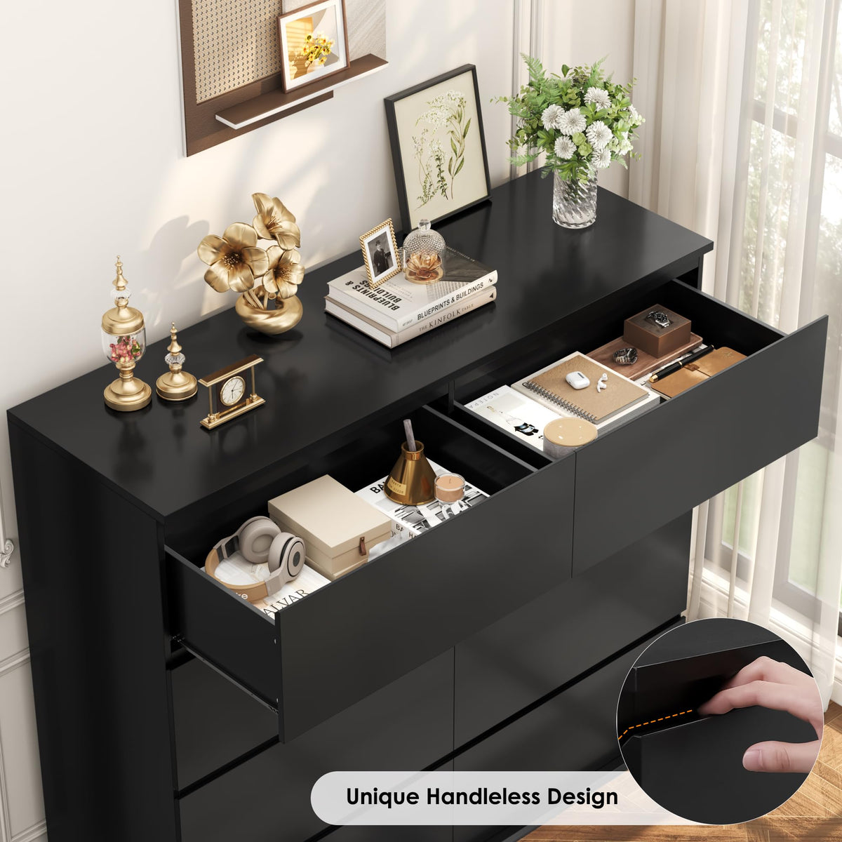 Black 8 Drawer Dresser W80688