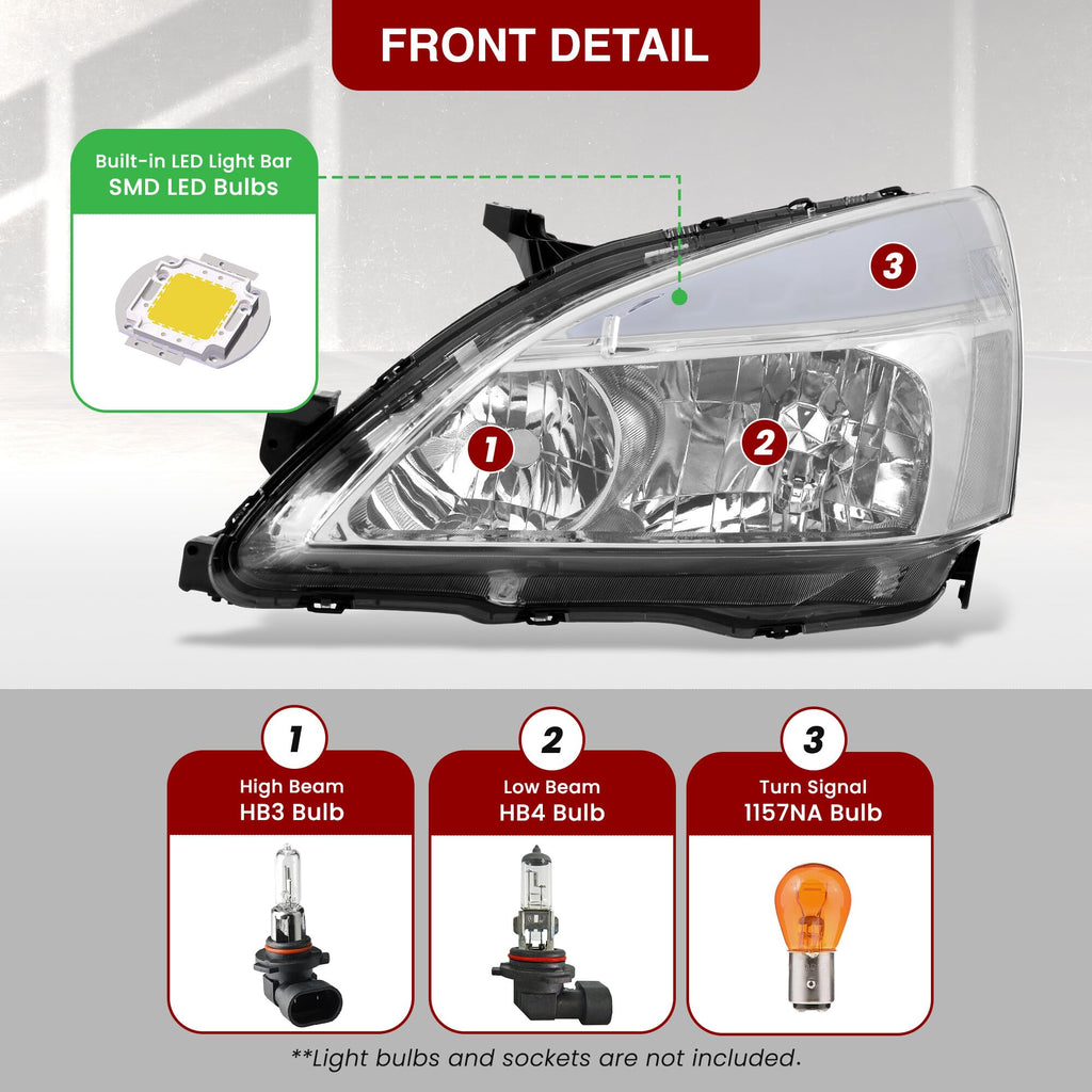 Chrome Housing Clear Lens LED Head Lights Turn Signal Lamps Assembly Pair X63602