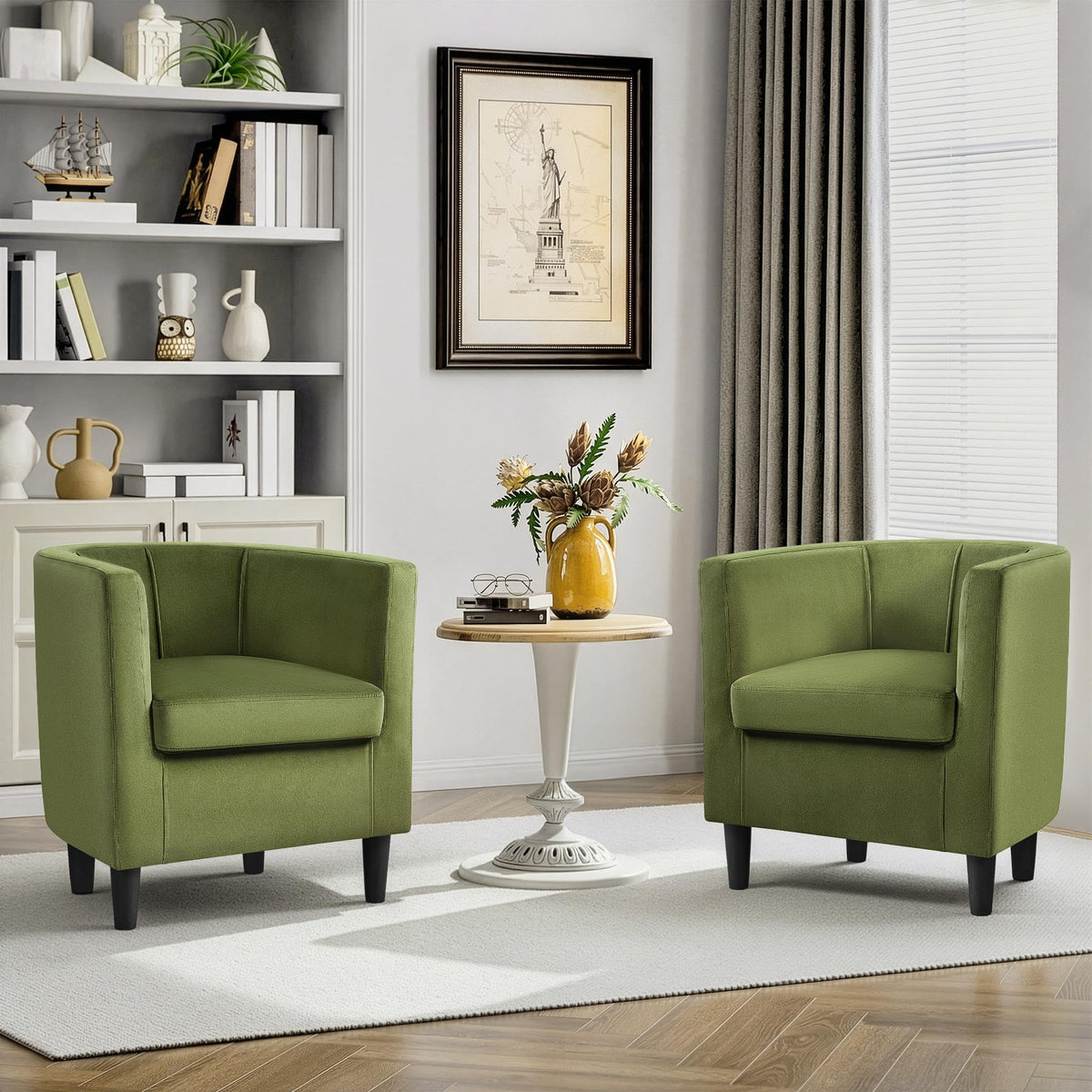 Barrel Accent Chairs Set of 2 Olive Green V103299