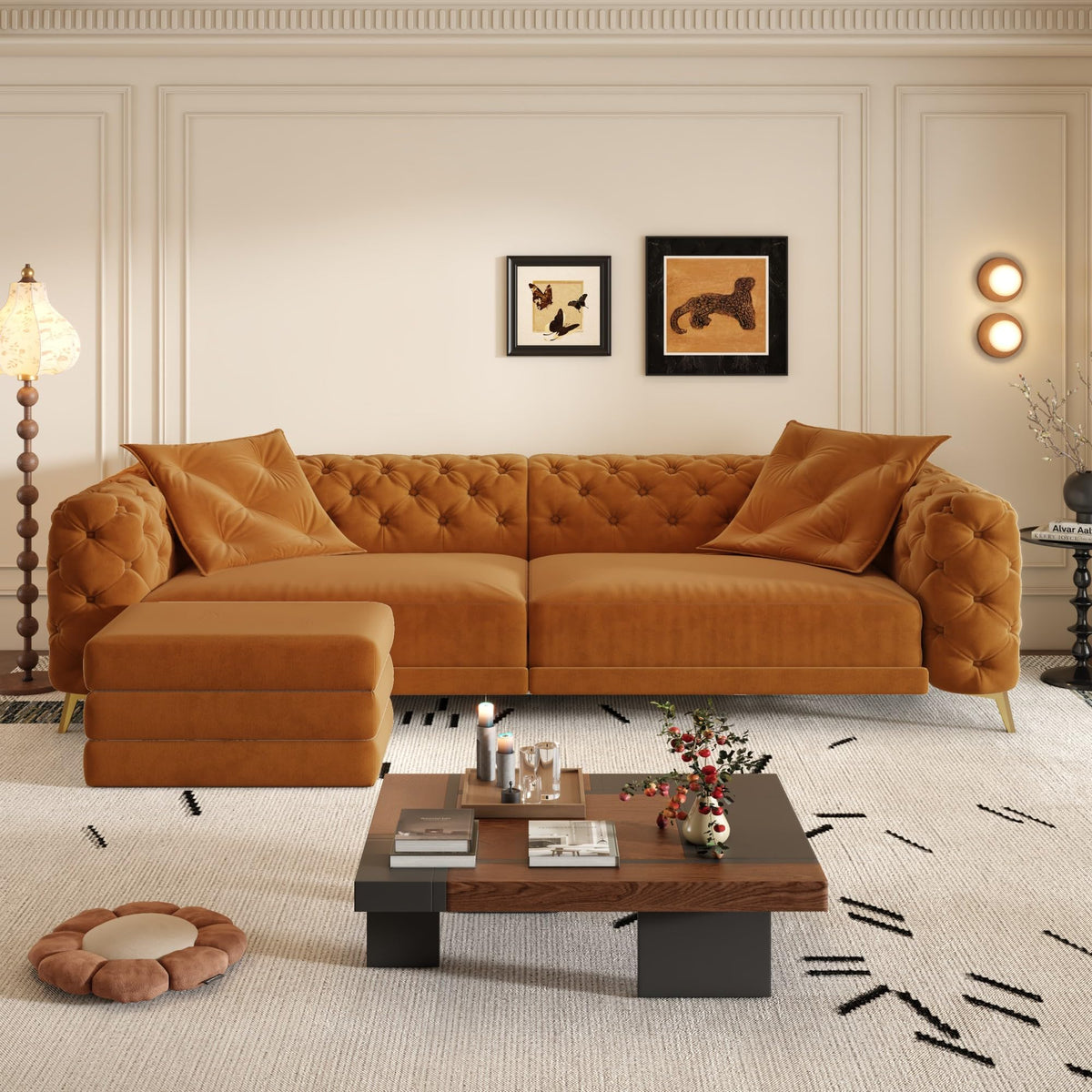 Velvet Convertible Sleeper Sofa with Ottoman L51529