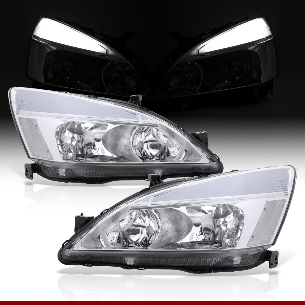 Chrome Housing Clear Lens LED Head Lights Turn Signal Lamps Assembly Pair X63602