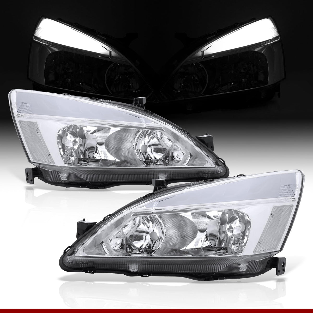 Chrome Housing Clear Lens LED Head Lights Turn Signal Lamps Assembly Pair X63602