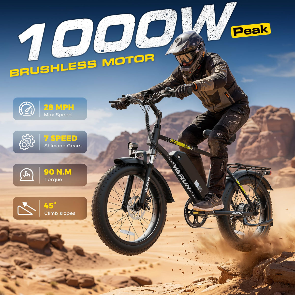 1000W Peak Motor 60+ Miles Fat Tire Electric Bike Q868720