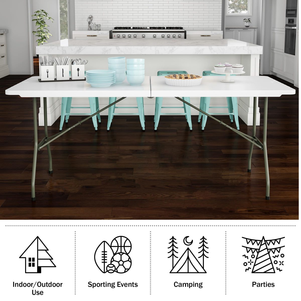White 6ft Portable Folding Table N5304