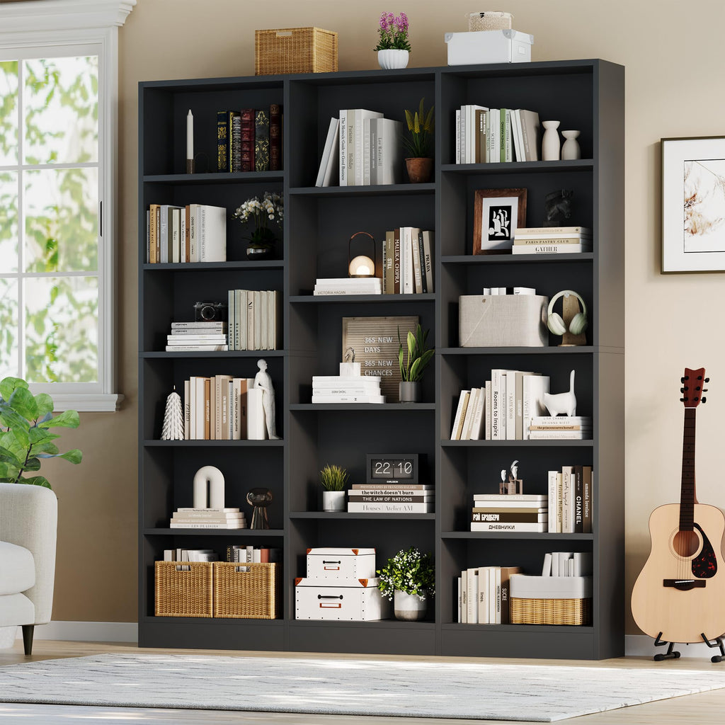Black 6 Tier 17 Shelf Bookshelf W9430
