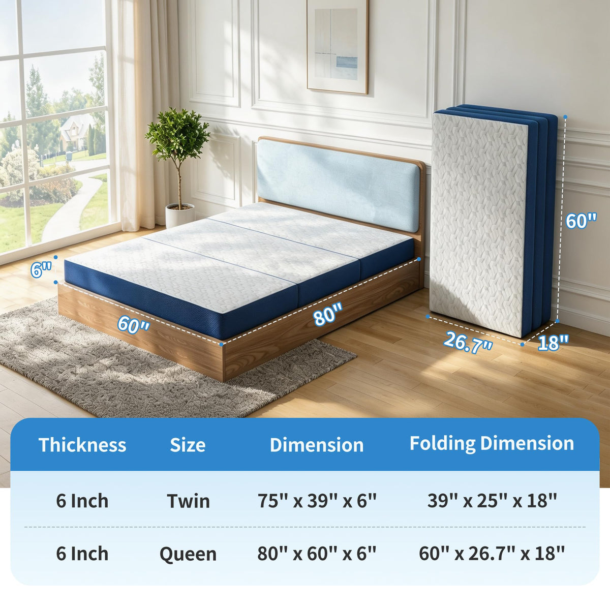 Queen 6 Inch Foldable Gel Memory Foam Mattress W421