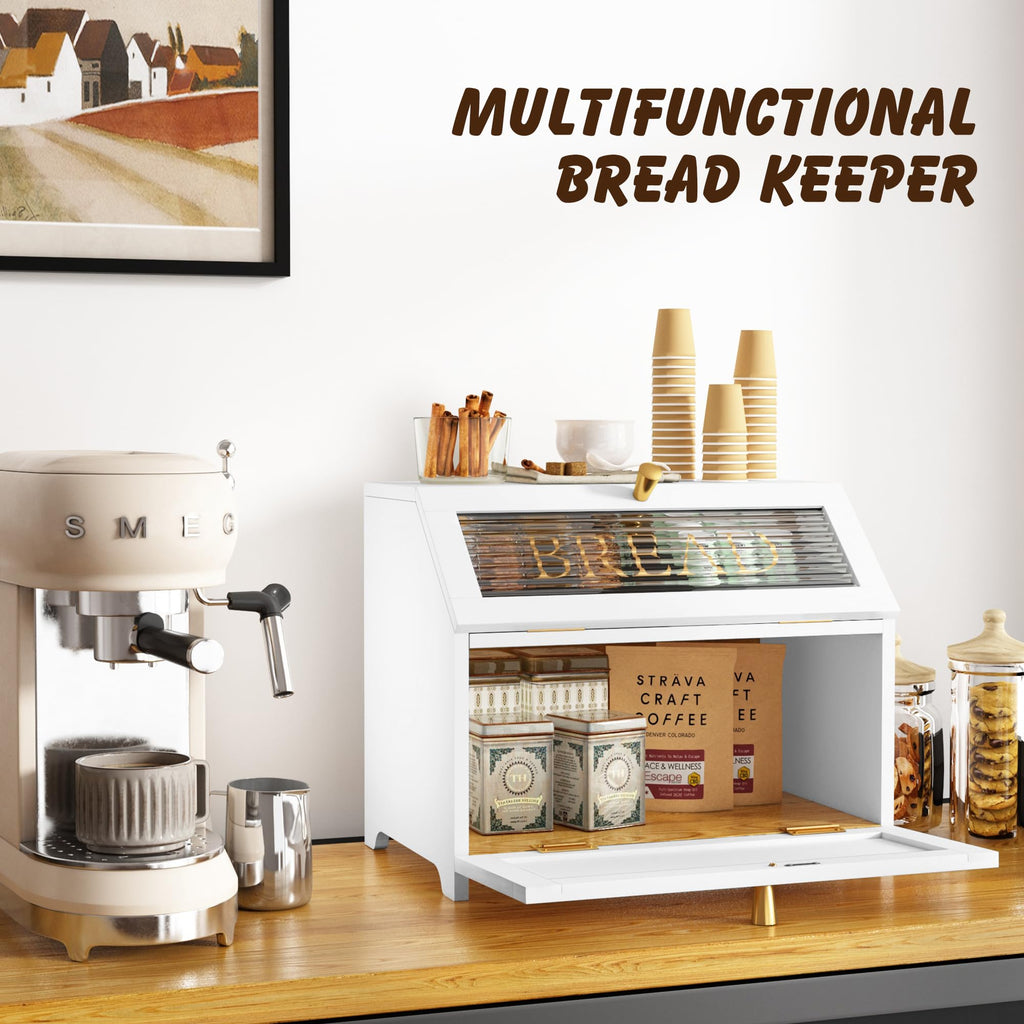 Double Layer Wooden Bread Box with Golden Trim X7668