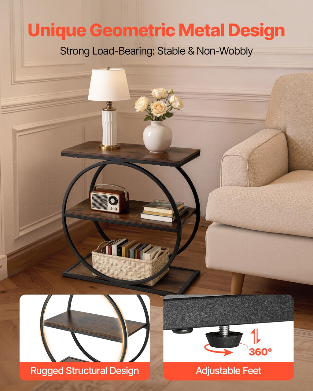 3-Tier Narrow Side Table with Open Storage Shelves G694372