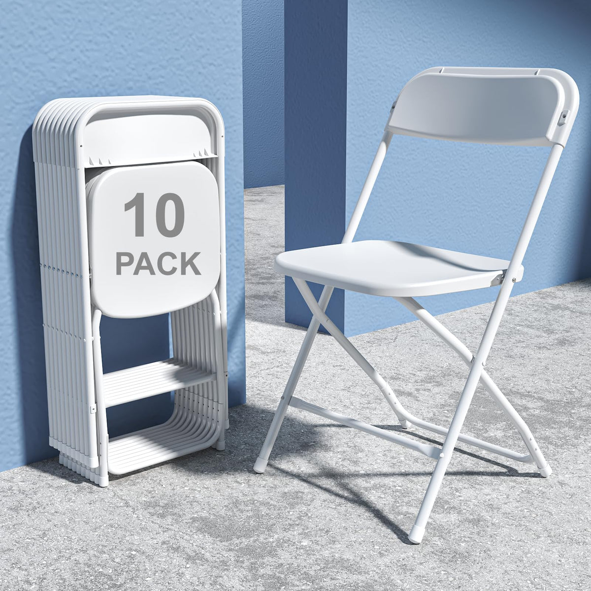 10 Pack White Plastic Folding Chair with Steel Frame F659