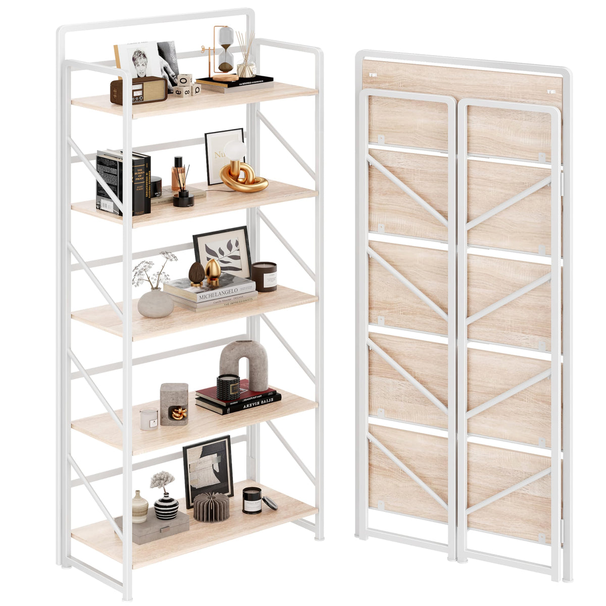 Folding Bookshelf, 5-Tier Storage Shelves A5323