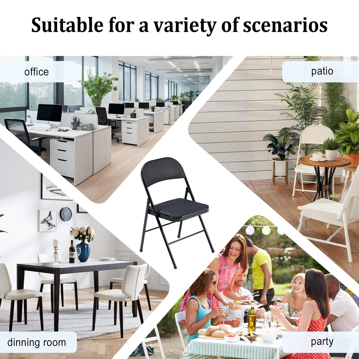 Black Folding Chairs 10-Pack Padded Heavy Duty Steel Frame A99978